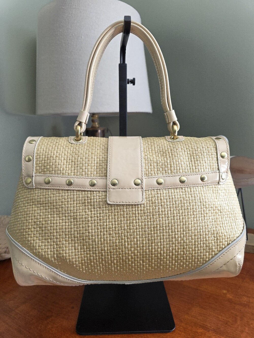 Coach F11687 Soho Woven Straw Patent Leather Satchel Ivory Summer Y2K Bag - Picture 3 of 16